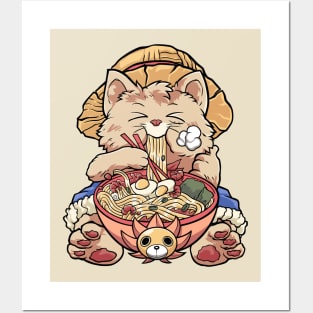 luffy cat ramen Posters and Art